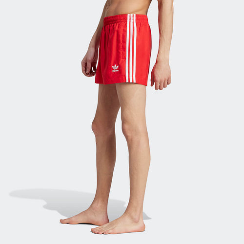 Adidas 3-Stripes Swim Shorts - Red / White