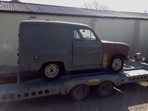 The Austin A35 Wallace & Gromit TOP BUN pre restotaion on the back of a trailer