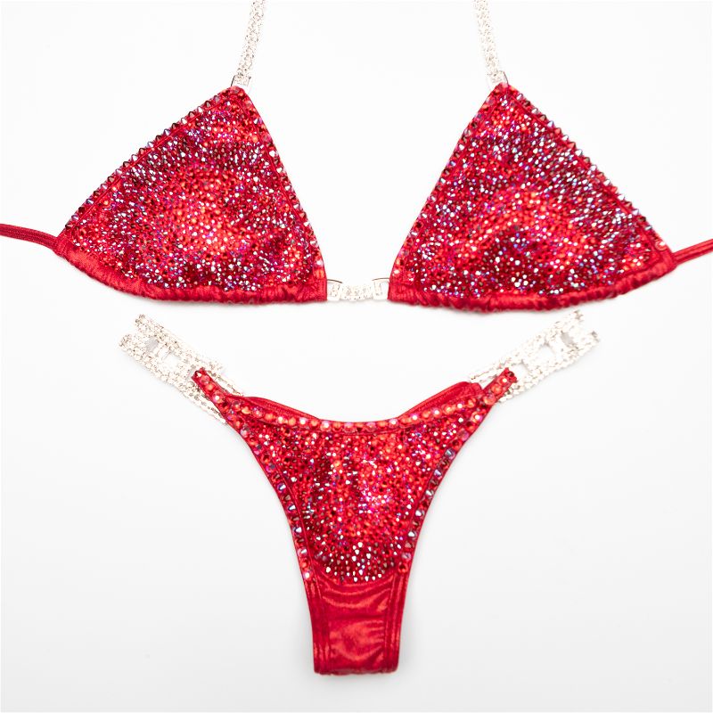 Red Crystal Npc Competition Bikini Made to Order Size & Cut Are Confirmed  After Order is Placed 1-week Delivery Option 