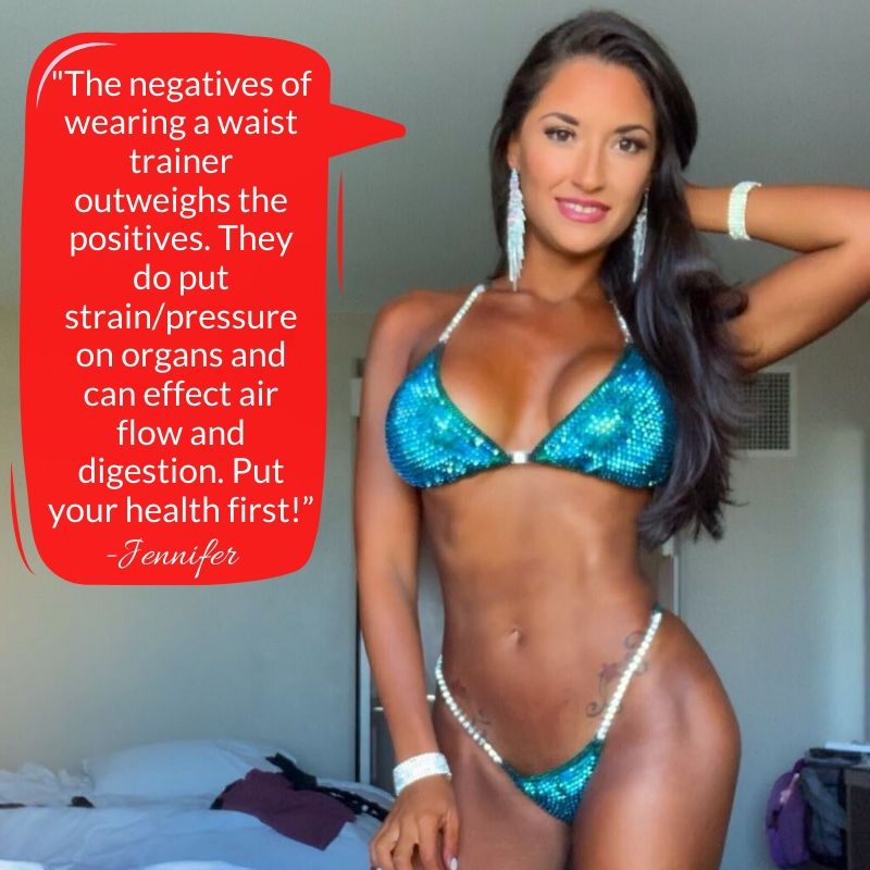 Waist trainers for bikini competitors, waist trainer for npc bikini, corset training for competition, lose inches from waist training