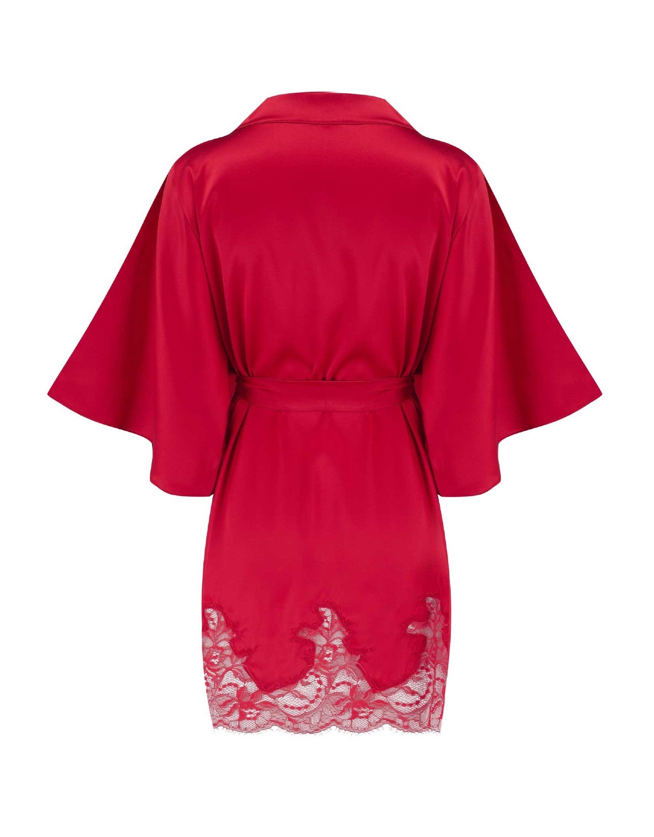 Adeline Red Silk & Lace Short Robe