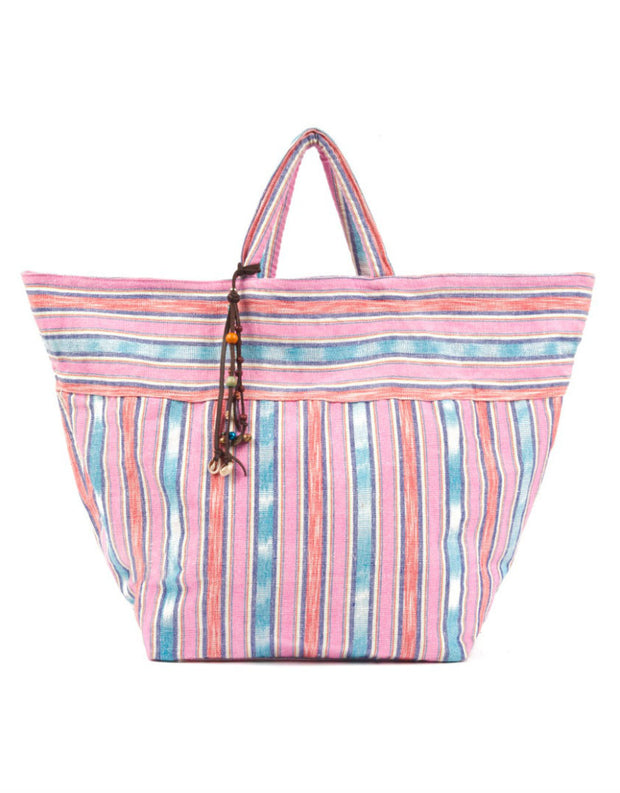 Jadetribe’s samui stripe beach bag in pink – Catriona