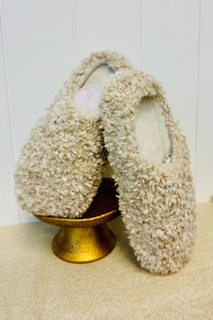 Oatmeal Curly Fur Slipper Slides by Amanda Blu - Boutique Tallulah