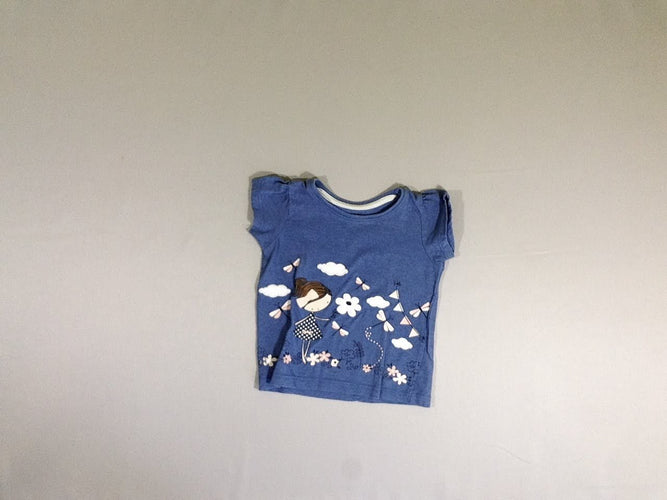 T-shirt m.c bleu chiné fille libellules, moins cher chez Petit Kiwi