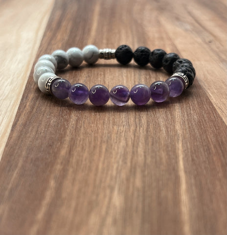 amethyst healing stone bracelet with howlite and lava stone