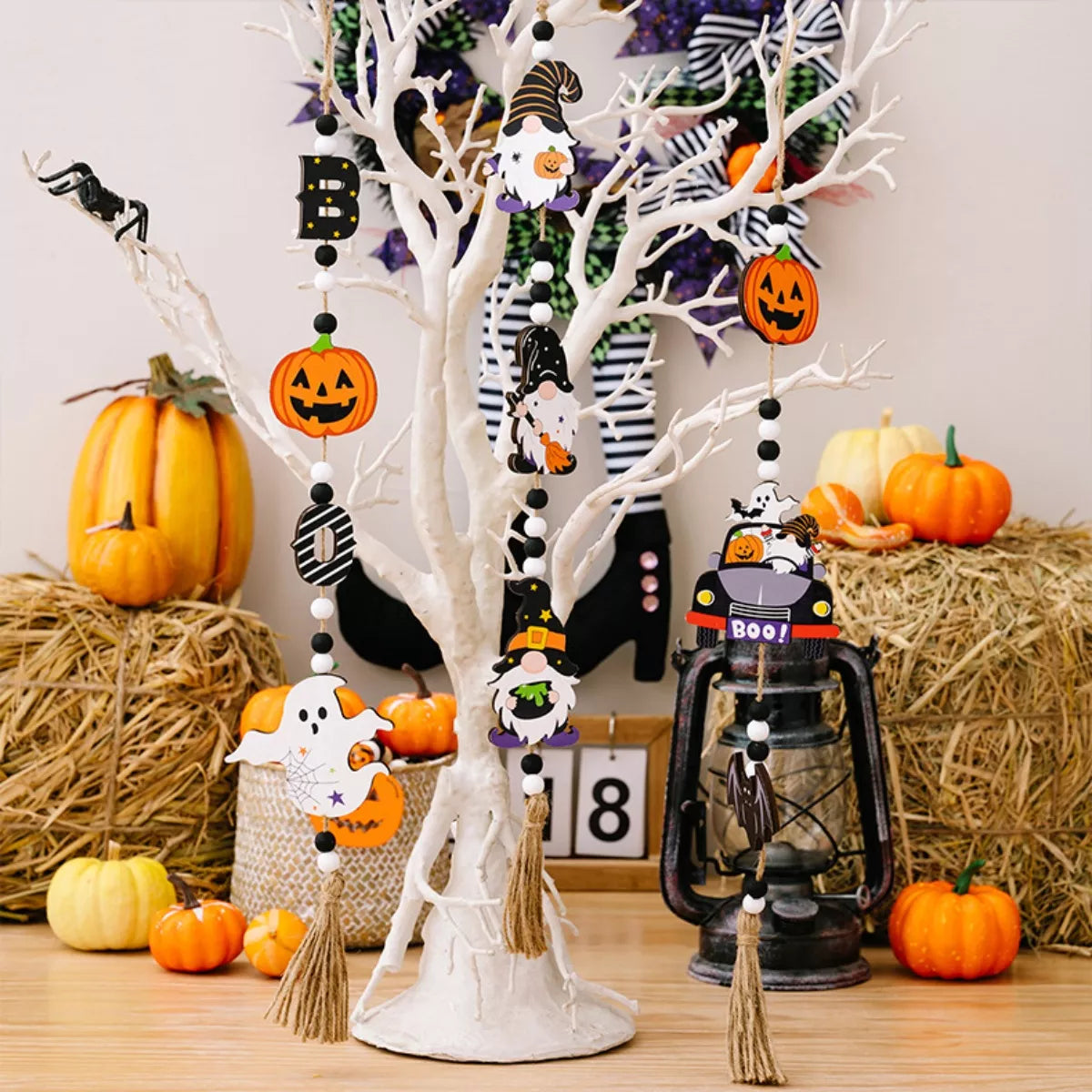 Tassel hanging decoration detail view showing quality resin construction and spooky elements