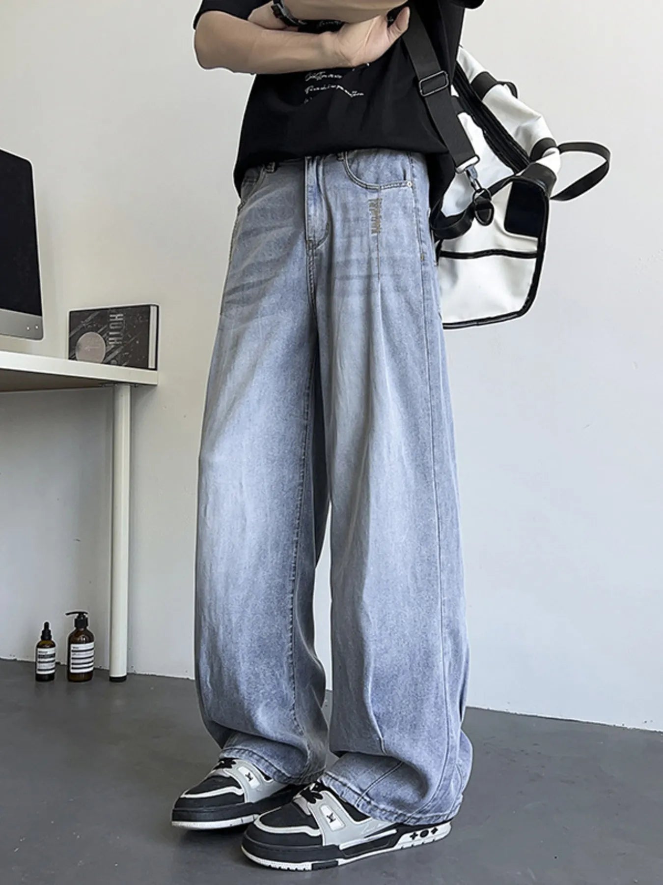 Full jeans view showing plus size fit and wide leg styling versatility