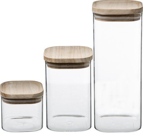 5Five Voorraadpotten set van 3 Glazen met deksel Stapelbaar - – beaubybo