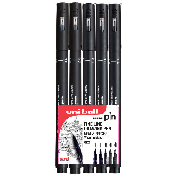 Uni-ball Sketching essentials 5 piece Uni-pin fineliner drawing pens, black  - uni-ball