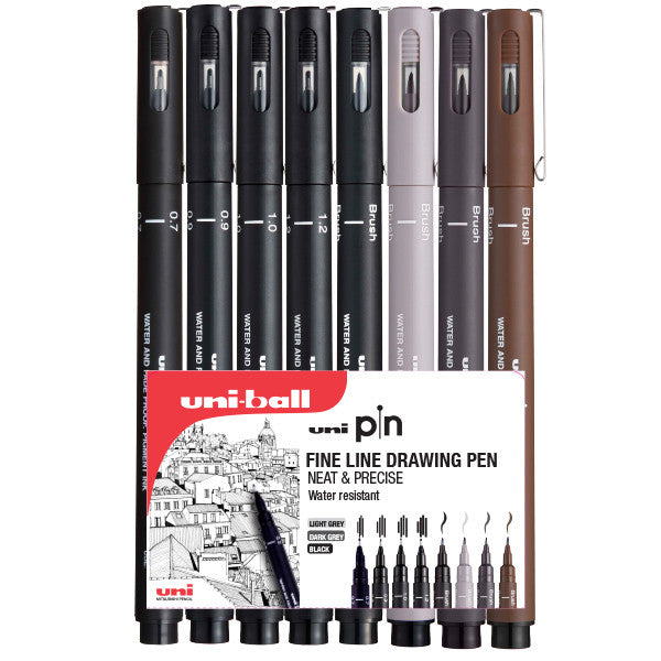 Uni-ball Draw and Sketch 8 piece Uni-pin fineliner drawing pens