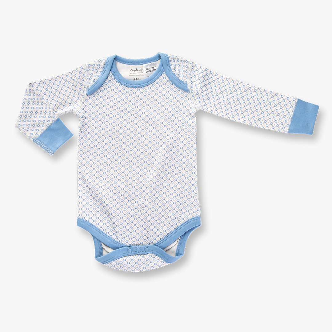 Blue Organic Long-Sleeve Baby Tee 0-3M / Blue / Grey / White