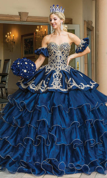 Dancing Queen - 1574 Floral Applique Off Shoulder Ballgown With