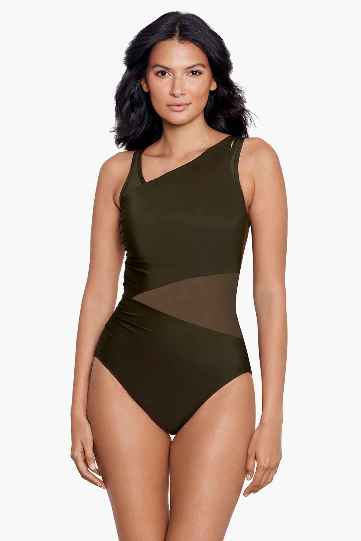 Cut Out Mesh Underwire One Piece Swimsuit