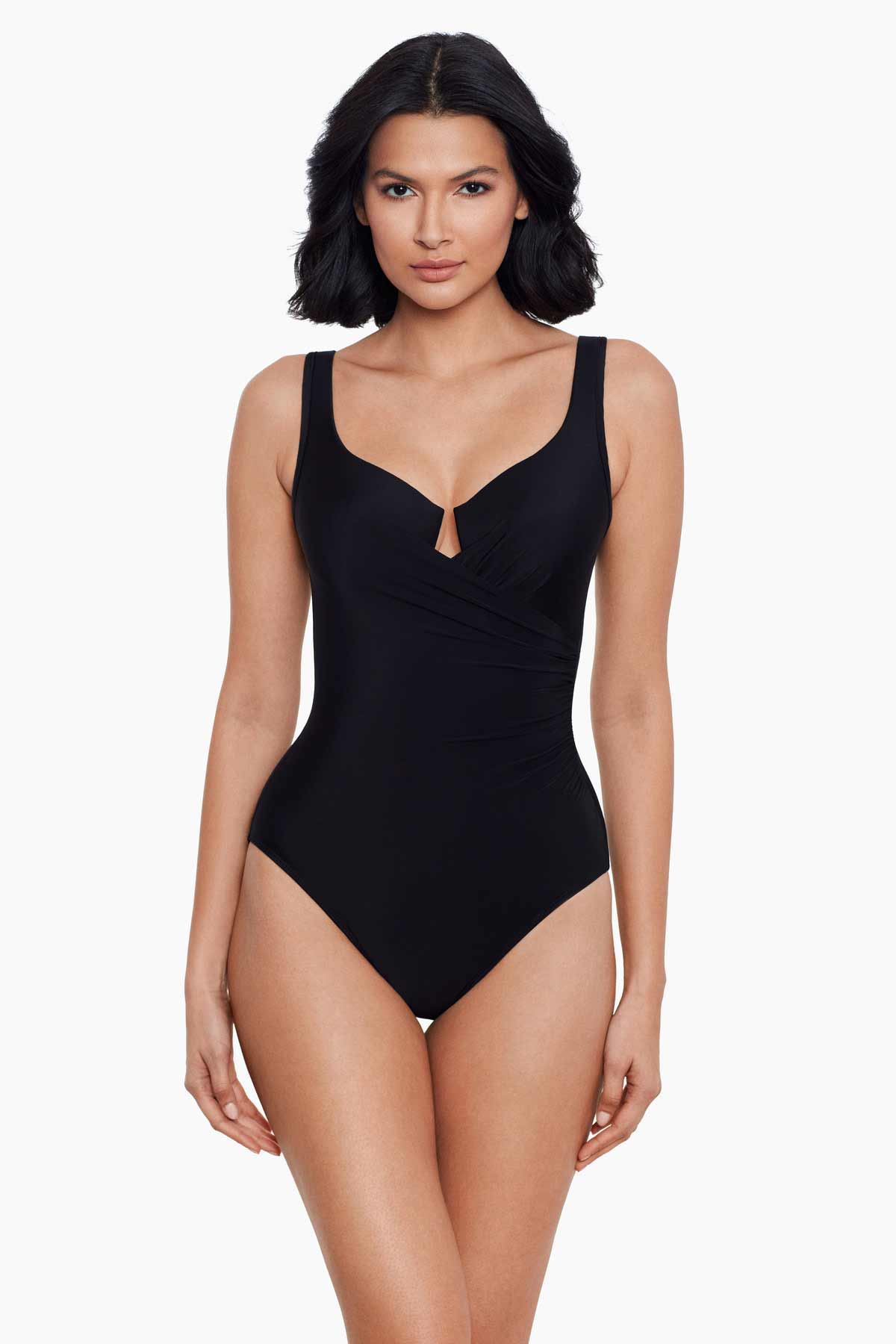 Spanx Swimsuit Jet Black Push Up One Piece Ruched Shaping Power Mesh Boost  1547 