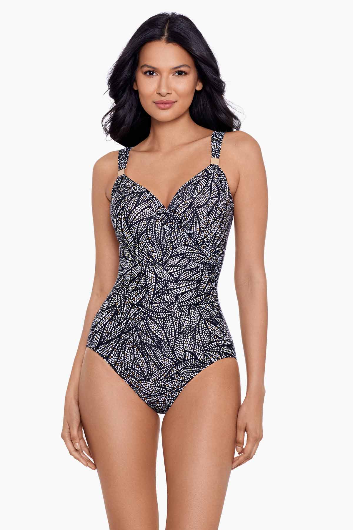 NWT Dreamsuit Miracle Brands Tropical Keyhole One Piece Blue Gray Swimsuit  Sz 10