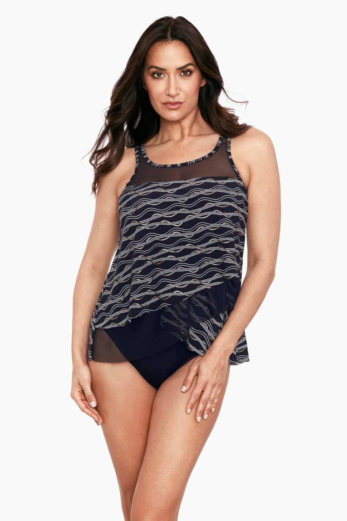 Swimsuits for All Women's Plus Size Bra Sized Faux Flyaway Underwire  Tankini Top, 42 DD - Black