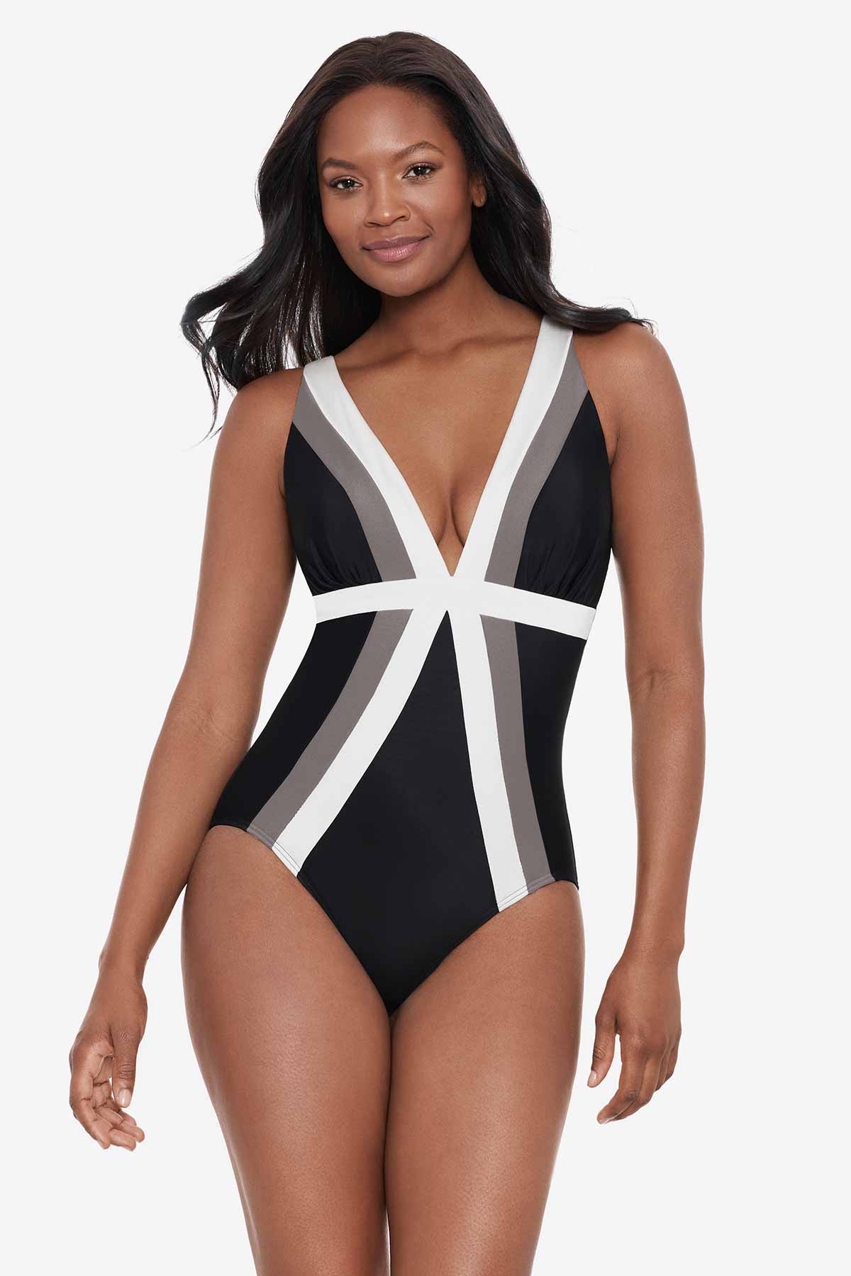Women's Black and White Reducer Swimsuit