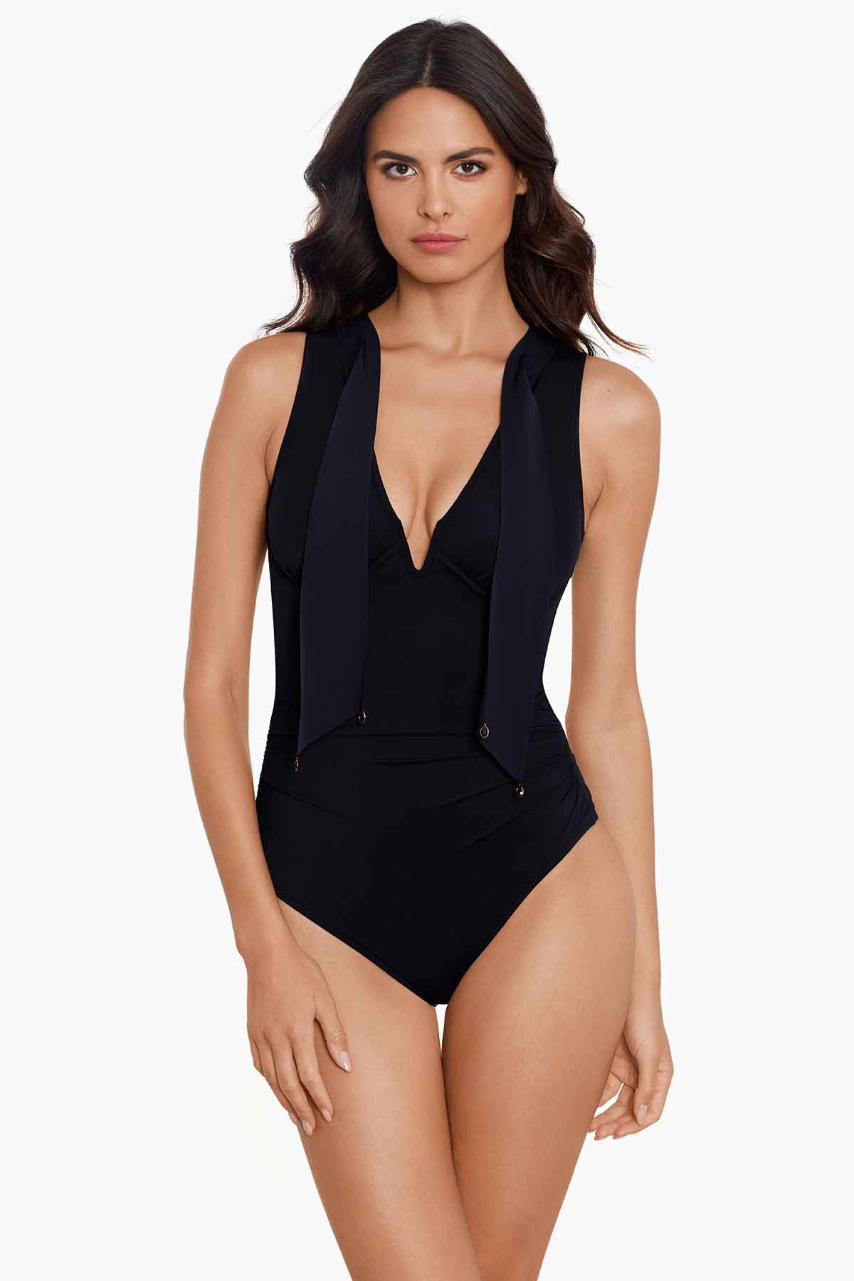 Lucky Brand Women's Standard V-Neck Keyhole Front One Piece Swimsuit