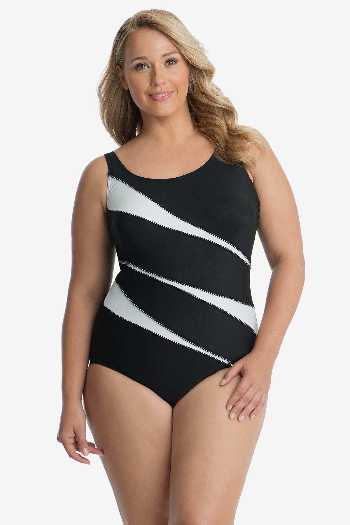 Women's Two Piece Plus Size Swimsuits Tummy Control Swimwear Bathing Suits  - Black 