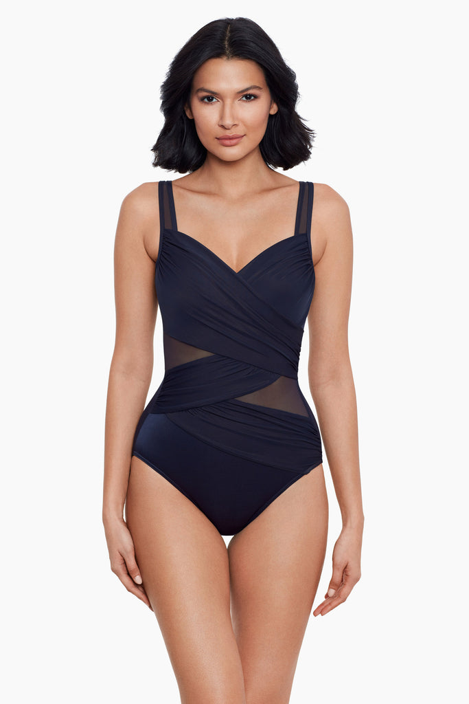 Miraclesuit Lisa Jane Underwire Embellished Black One Piece Swimsuit 10 12