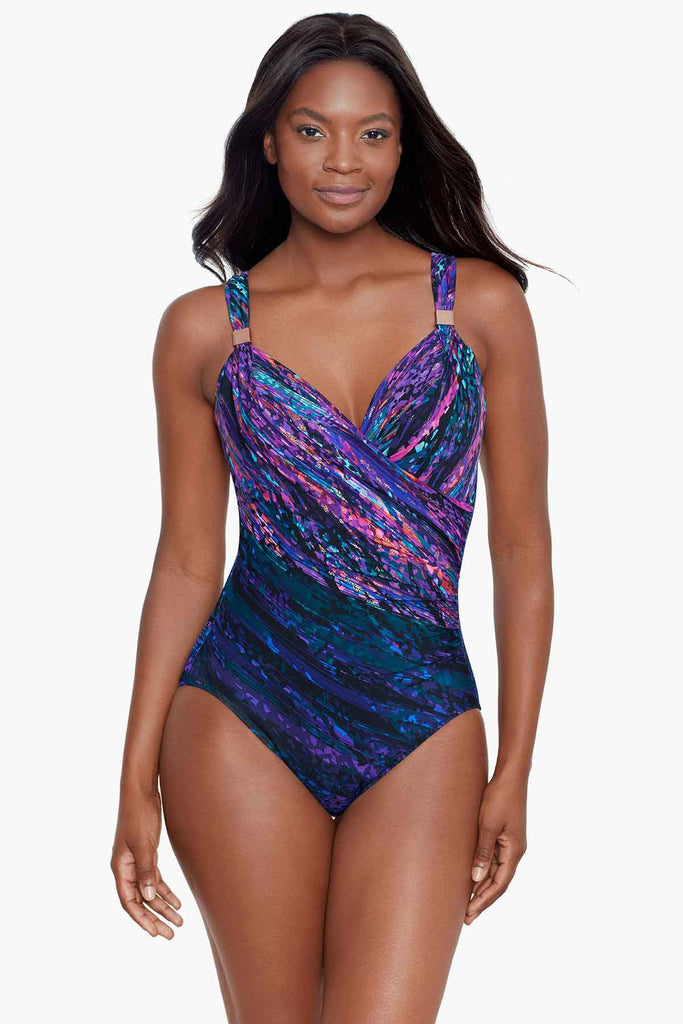 Miraclesuit Solstice Gem Multicolour Wine One Piece Swimsuit | Shapewear  Slimming Swimming Costume