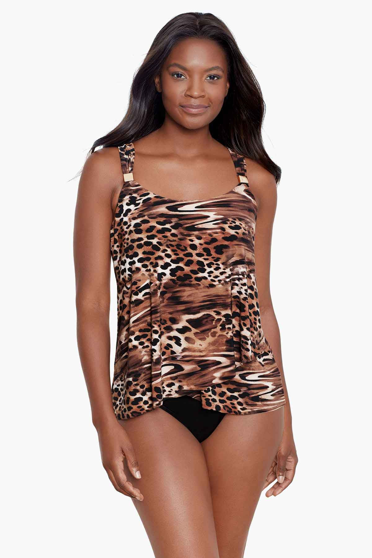 Miraclesuit Women's Swimwear Sublime Feline Siren Scoop Neckline Underwire  Bra Full Bust Support Tankini Bathing Suit Top, Brown, 08