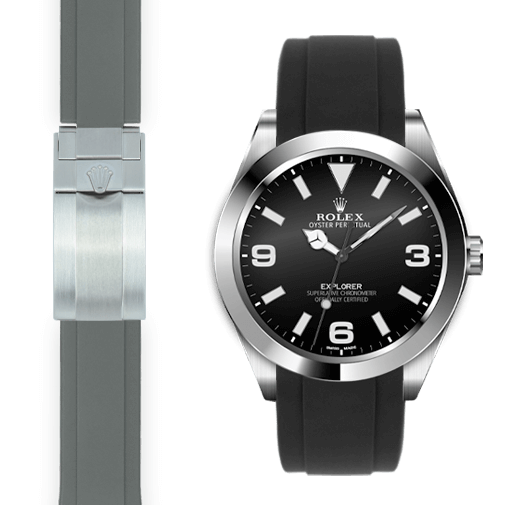 Curved End Rubber Strap for Rolex Explorer I Deployant