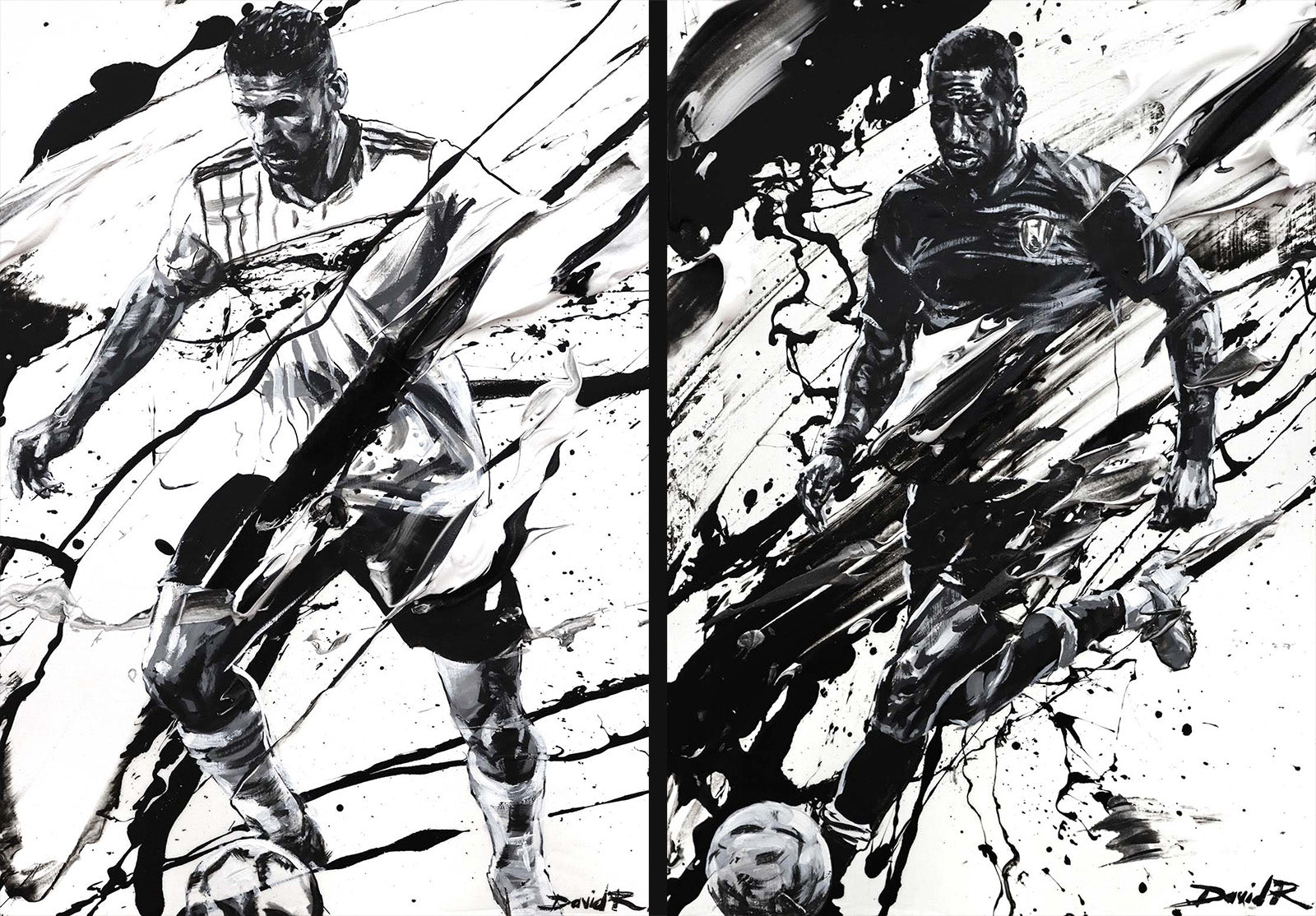 Aleksandar Mitrovic and Omar Bogle Football paintings by sports artist David Roman