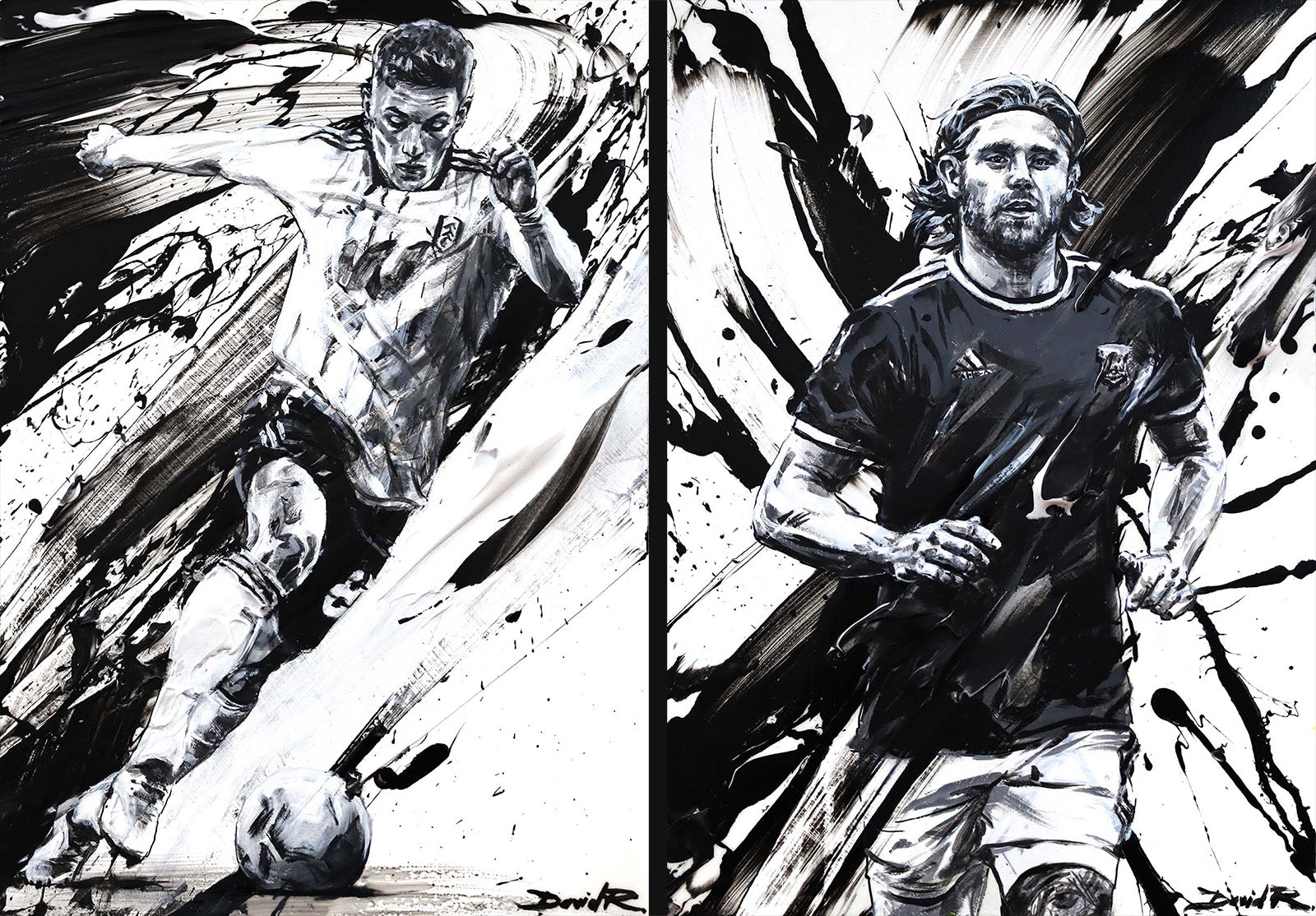 Harry Wilson and Wes Burns Football paintings by sports artist David Roman