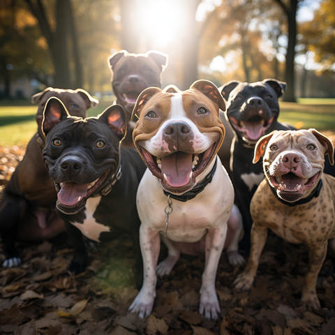 A_group_of_Pitbulls_in_a_park_with_a_smile