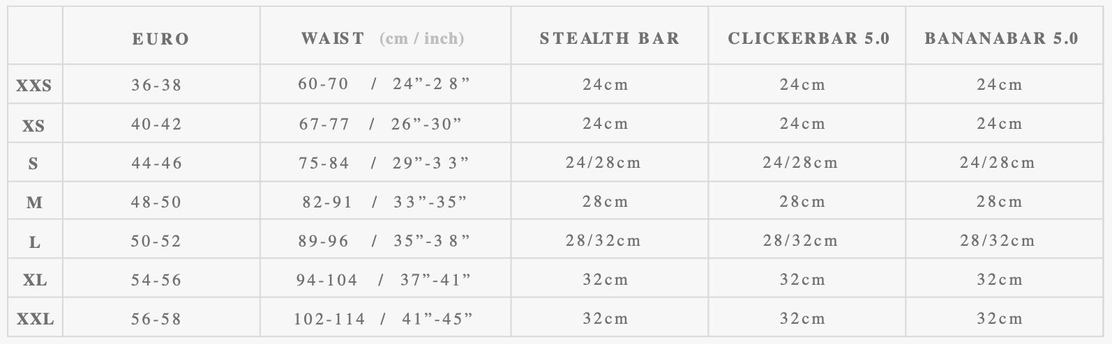 Mystic Stealth Kitesurfing Harness Size Guide