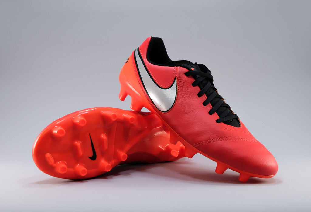 Nike Tiempo Genio Leather II FG - Crimson/ Silver | East Coast Soccer Shop