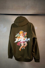 Dreamchaser Oversized Hoodie Dunkelgrün mit Print Rücken