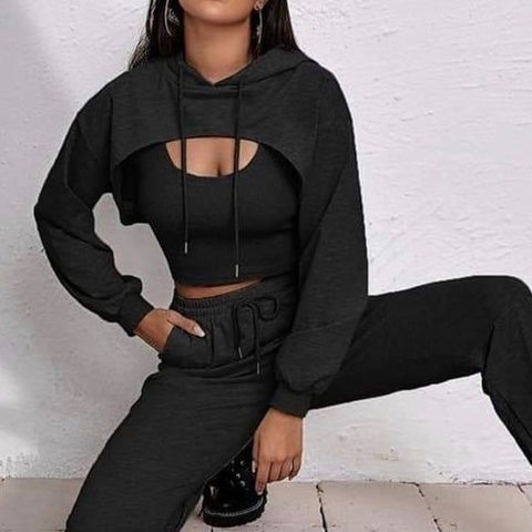 Cropped Hoodie Damen Kapuzenpullover unten kurz abgeschnitten frau mädchen schwarz 2023 streetwear