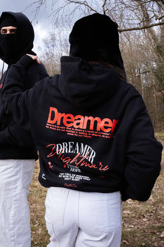 Dreamer Oversize Hoodie Damen Herren in schwarz mit schriften print backprint hinten rücken streetwear 2023 club of dreamres