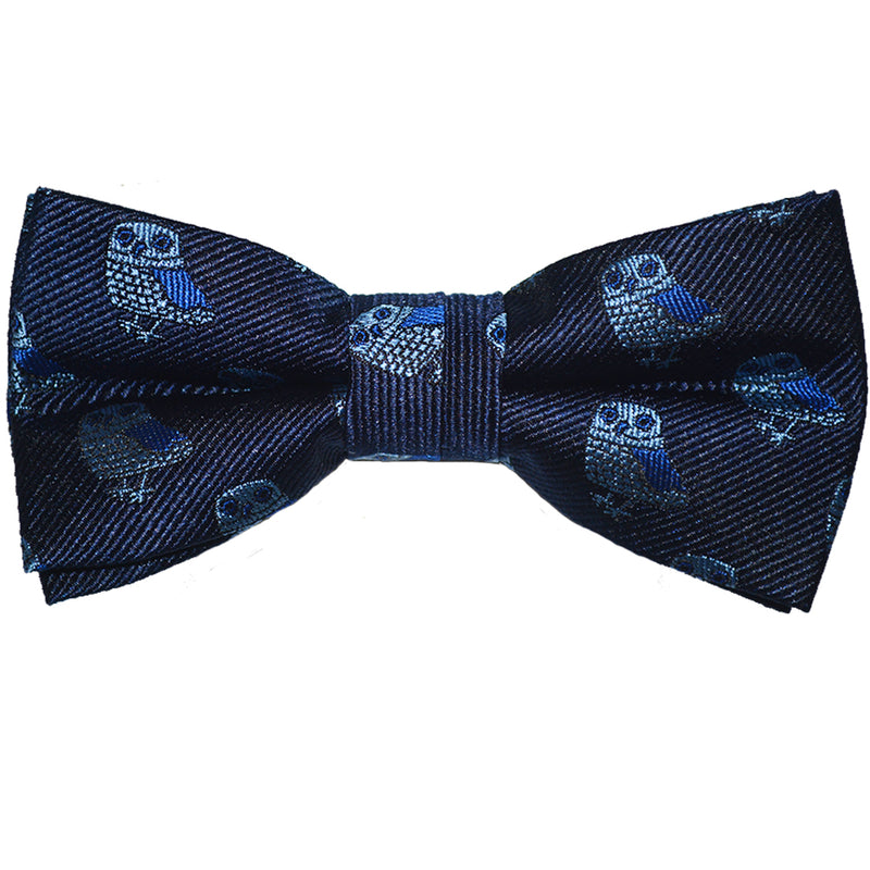 Owl Bow Tie - Blue on Navy, Woven Silk, Pre-Tied for Kids – SummerTies