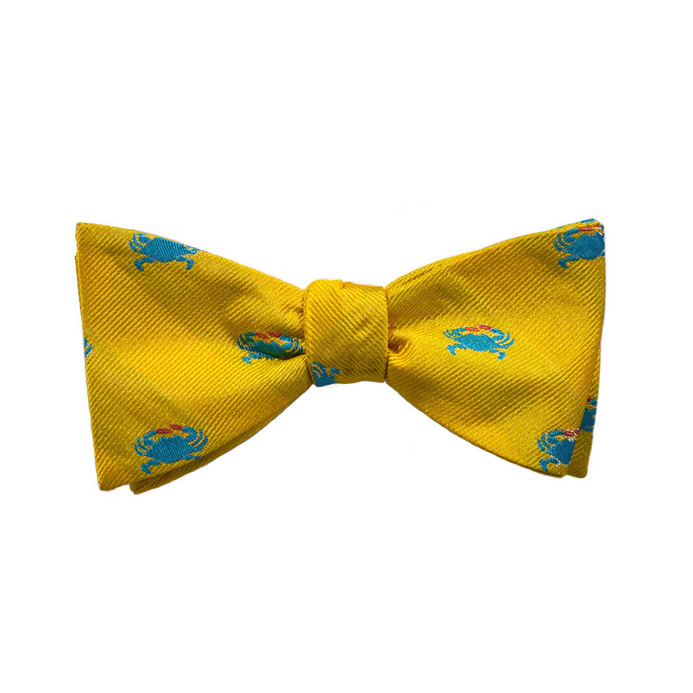 Crab Bow Tie - Yellow, Woven Silk - SummerTies