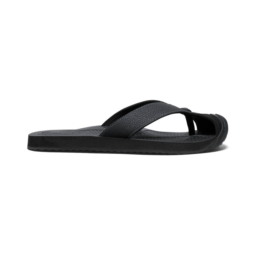 Men's Waimea Black/Black Leather Flip-Flop, KEEN