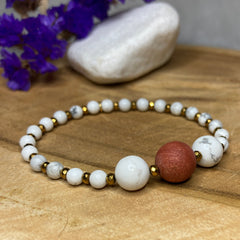 Howliet, Howlite, White, Red, Gold, Hematite, Hematie, Red Jasper, Rode Jaspis, Armband, Handmade by Zenzusters