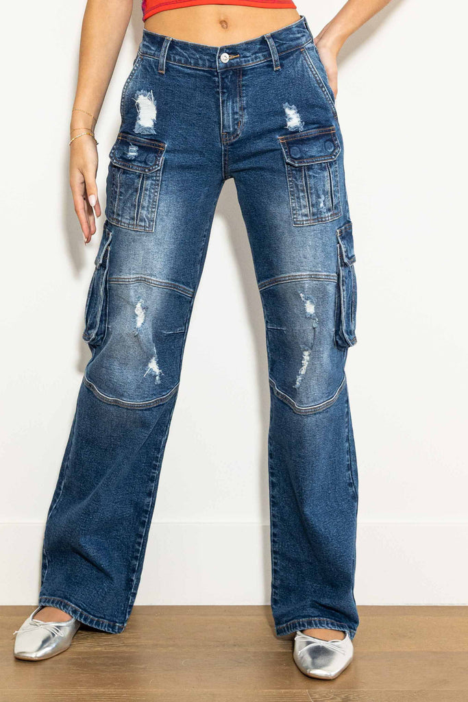 Mid-Rise Wideleg Cargo Jeans – Vibrant miu