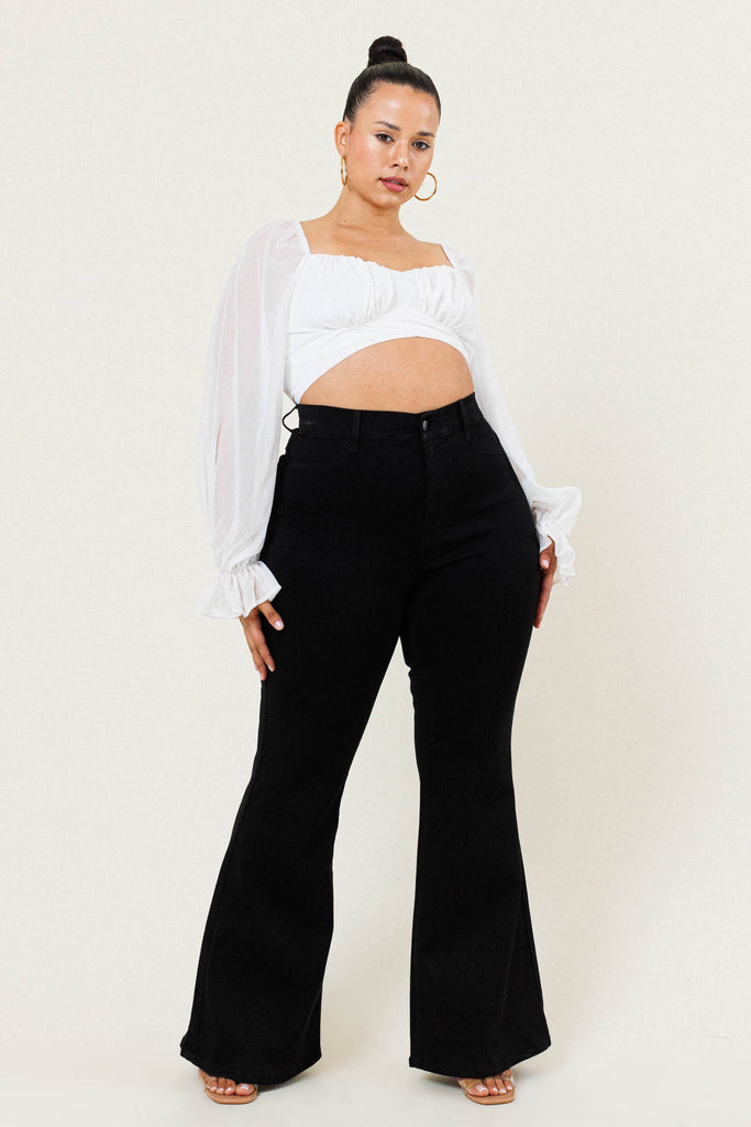 Plus Size High Rise Flared Jeans Black from Vibrant MIU