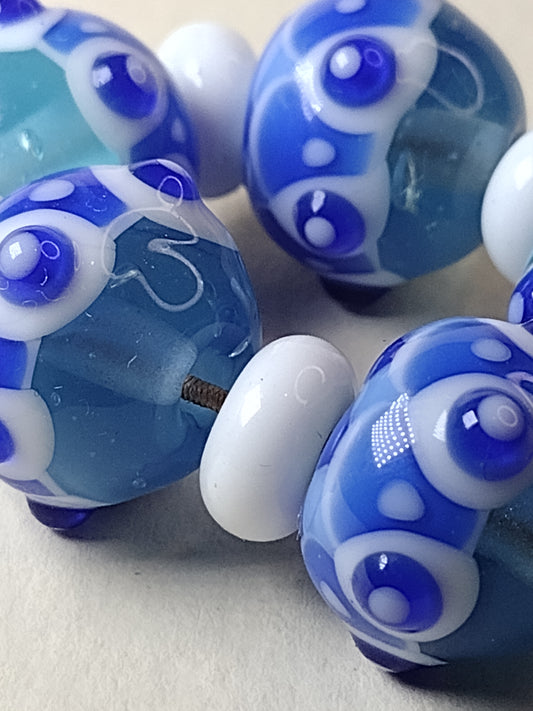Delft hand crafted art glass bead set - lampwork by Jolene Beads