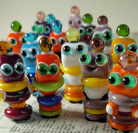 Little robot lampwork beads