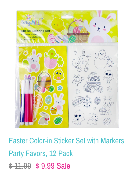 Easter Color-in Sticker Set with Markers Party Favors, 12 Pack