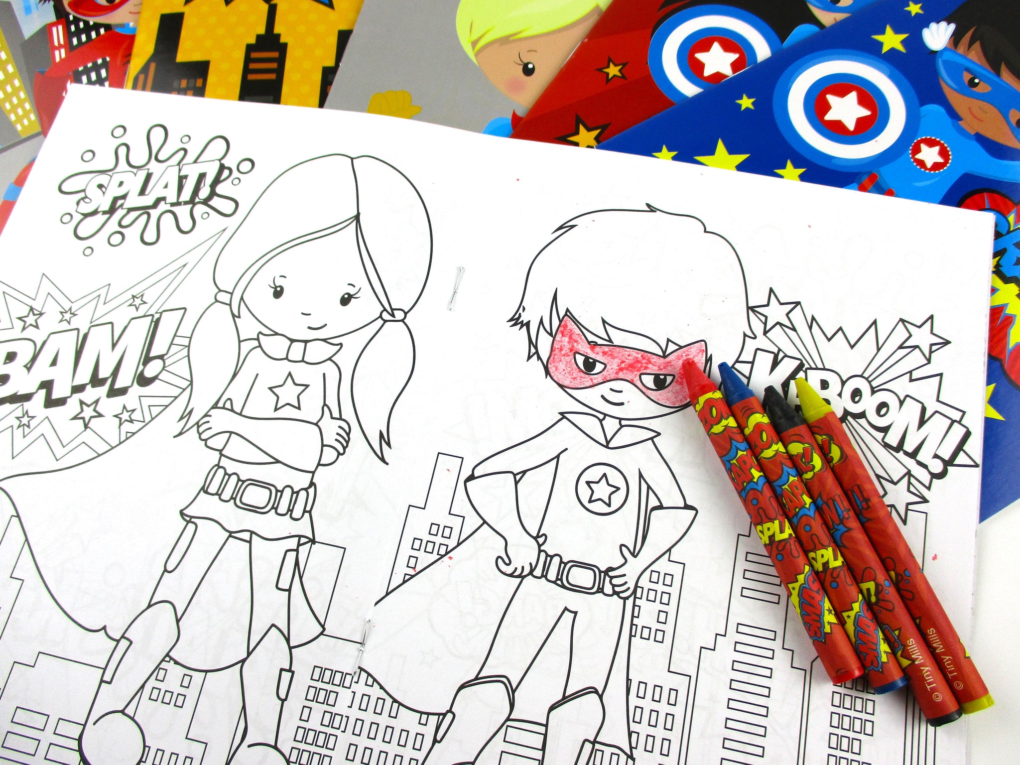 Download Superhero Coloring Books With Crayons Party Favors Set Of 6 Or 12 Tiny Mills