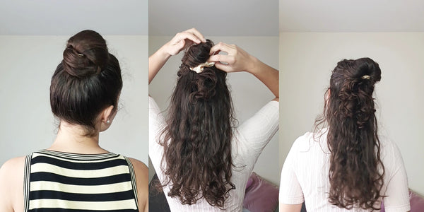 Picture of three frames of demonstrative hairstyle videos of our social media accounts using Sedosa Silk Scrunchies