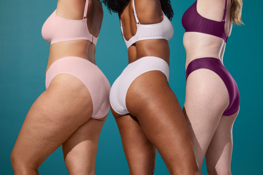 Knix models wearing French Cut Leakproof Underwear display: full