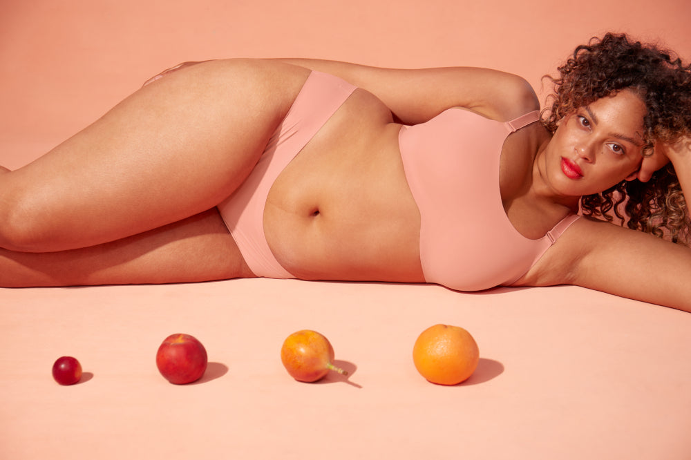 Evolution Bra and Essential Bikini Underwear in Pink Ginger display: full