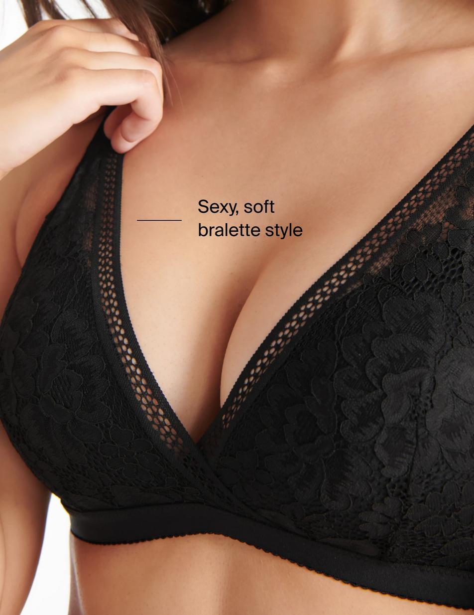 Shape of U Seamless Lace Bra 34DD, Deep Black