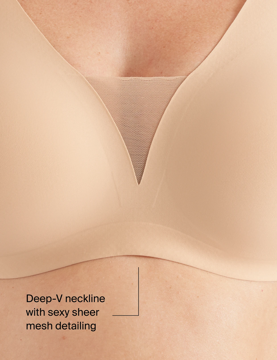 Deep-V neckline with sexy sheer mesh detailing 